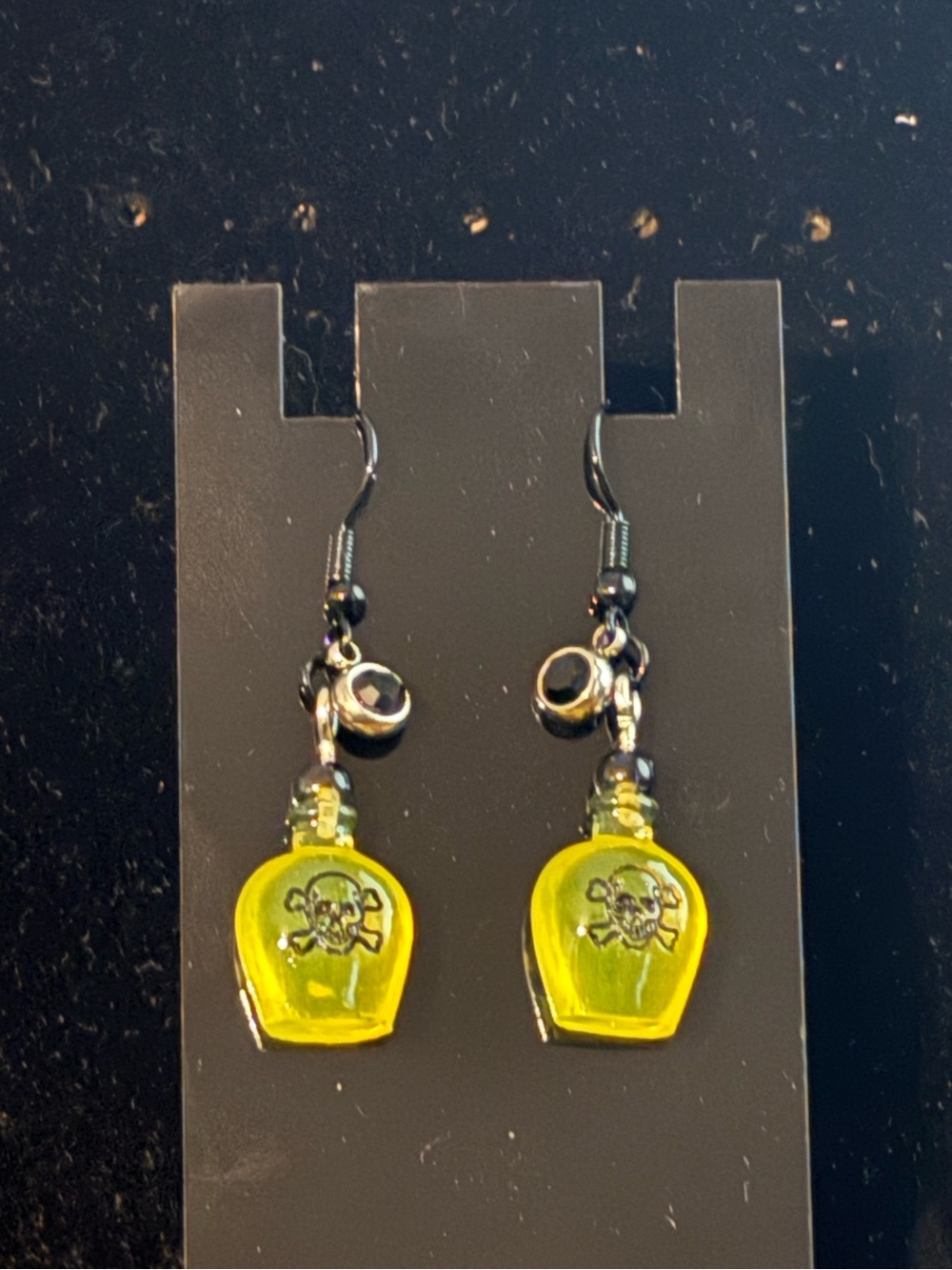 Yellow Skull Potion Bottle Dangle Earrings